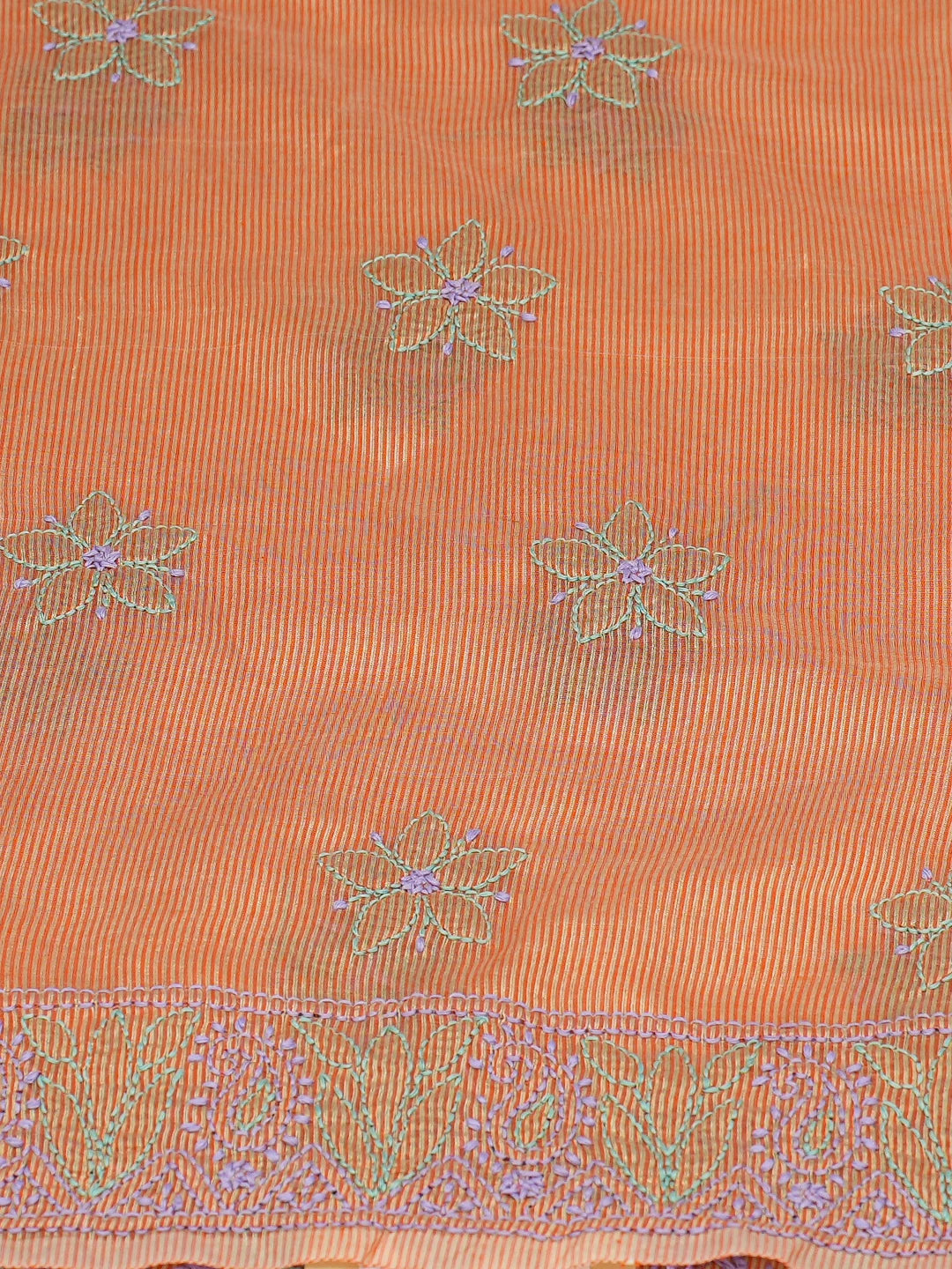 Ada Hand Embroidered Orange Chanderi Lucknowi Chikankari Unstitched Kurta Dupatta Set 01A647146