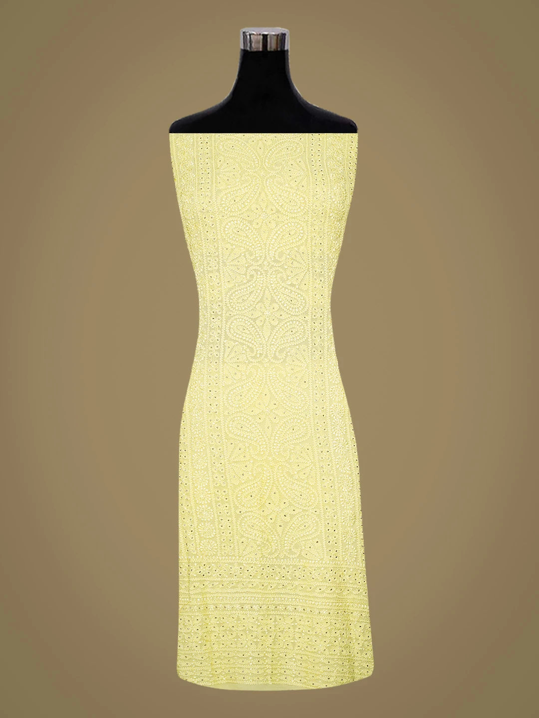 Ada Hand Embroidered Lemon Yellow Viscose Georgette Lucknowi Chikankari Unstitched Kurta Dupatta Set With Mukaish Work 01A802006