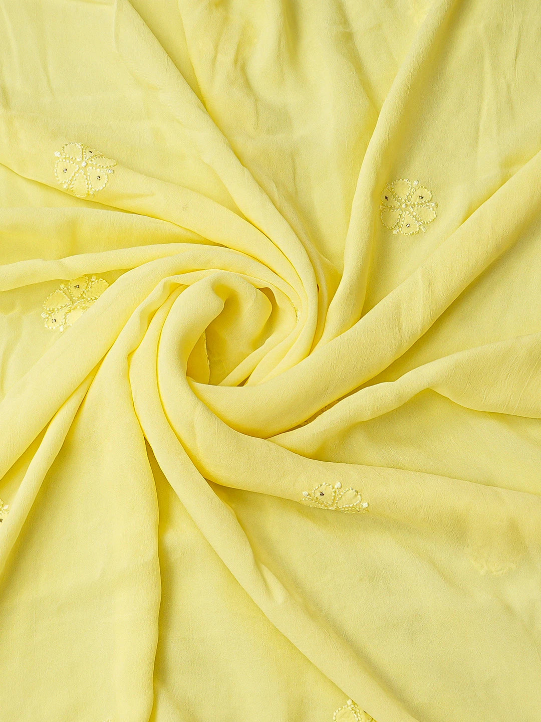 Ada Hand Embroidered Lemon Yellow Viscose Georgette Lucknowi Chikankari Unstitched Kurta Dupatta Set With Mukaish Work 01A802006