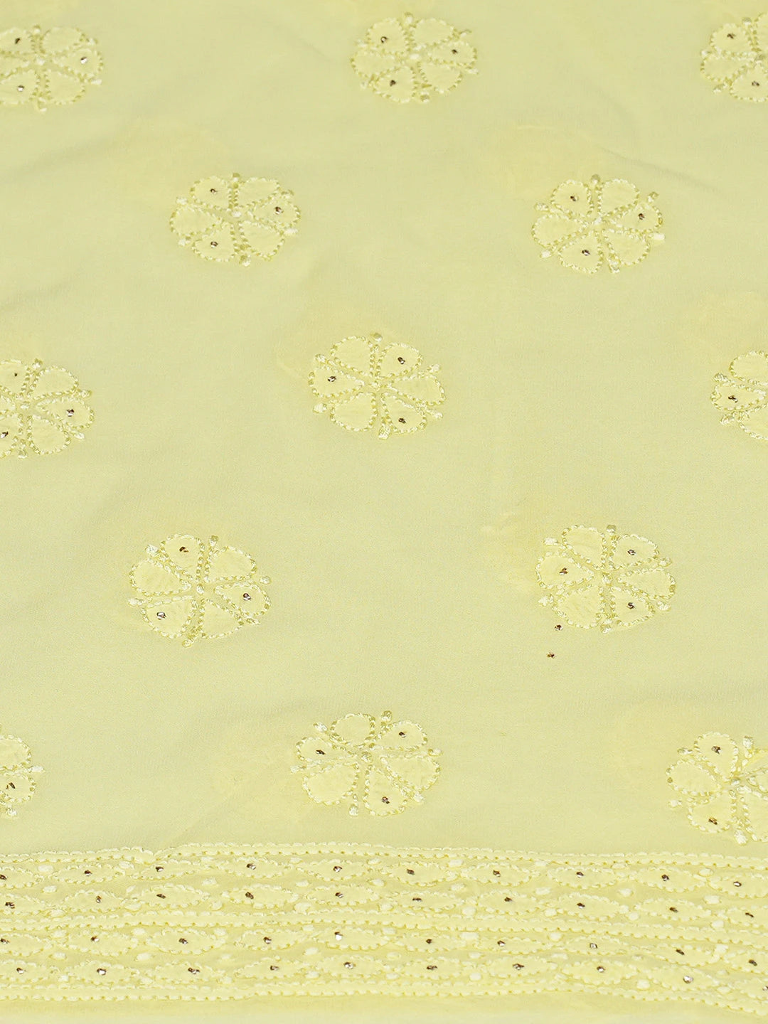 Ada Hand Embroidered Lemon Yellow Viscose Georgette Lucknowi Chikankari Unstitched Kurta Dupatta Set With Mukaish Work 01A802006