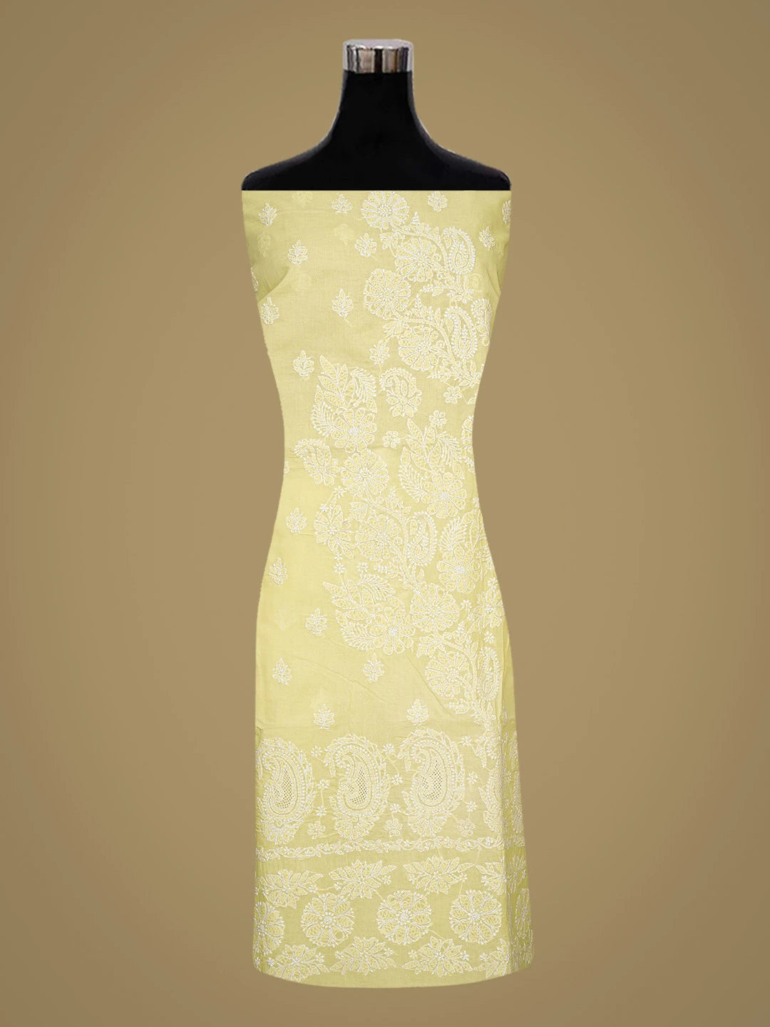 Ada Hand Embroidered Lemon Cotton Lucknowi Chikankari Unstitched Kurta Piece 01A712131