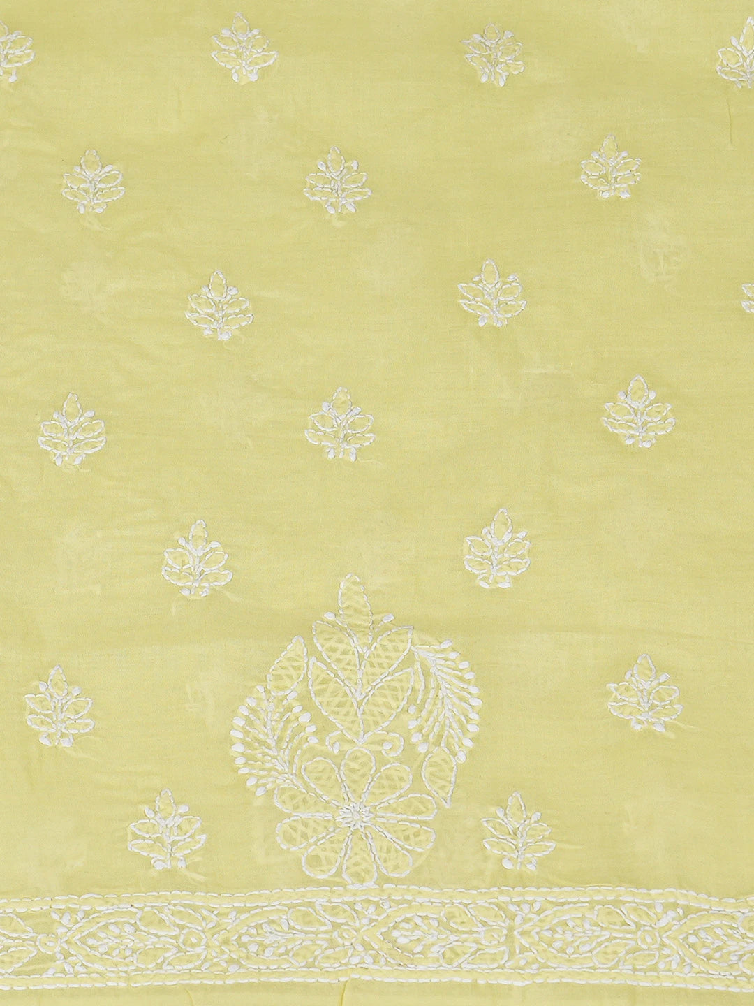 Ada Hand Embroidered Lemon Cotton Lucknowi Chikankari Unstitched Kurta Piece 01A712131