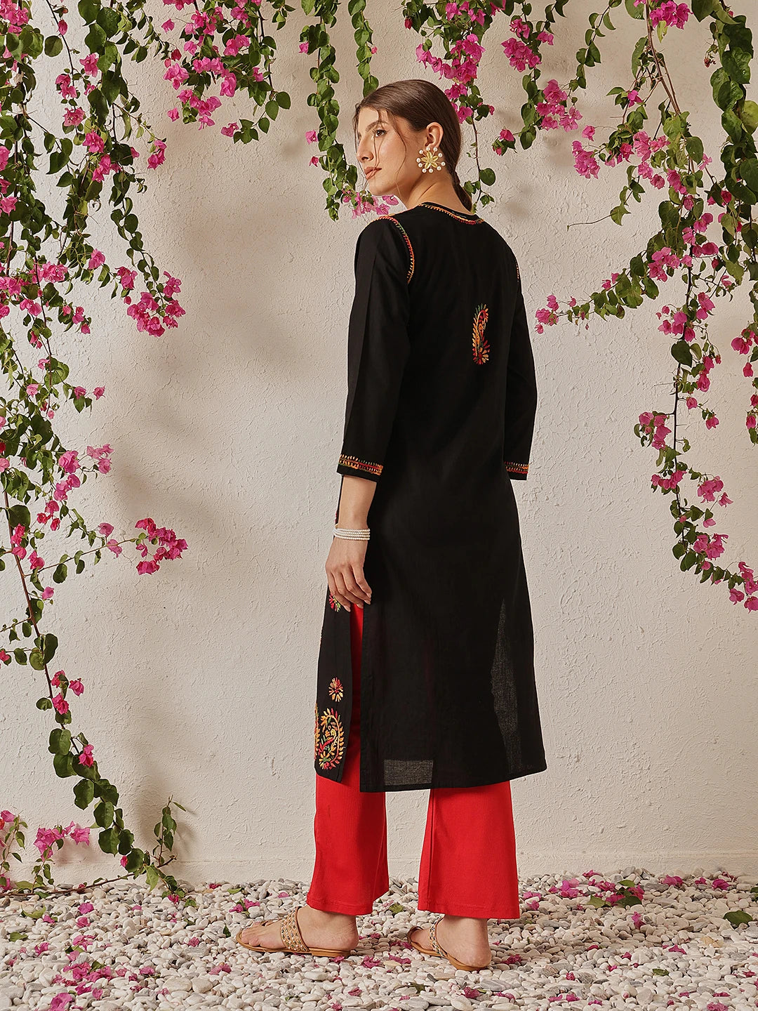Ada Hand Embroidered Black Cotton Lucknowi Chikankari Straight Kurta A188048