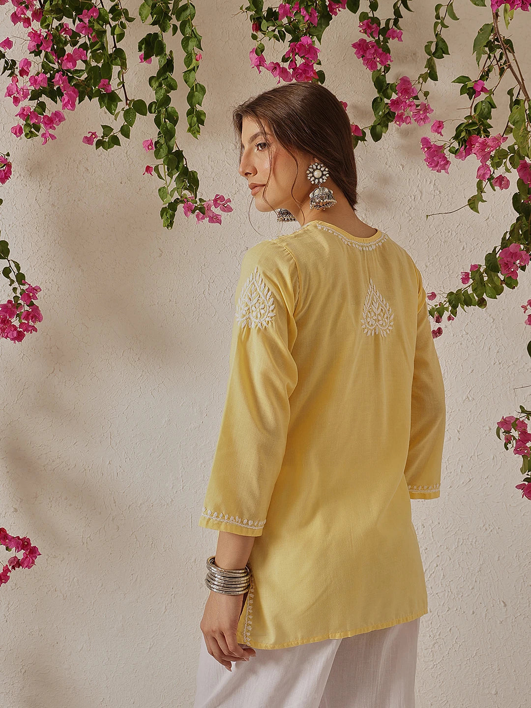 Ada Hand Embroidered Yellow Cotton Lucknowi Chikankari Kurti A911349