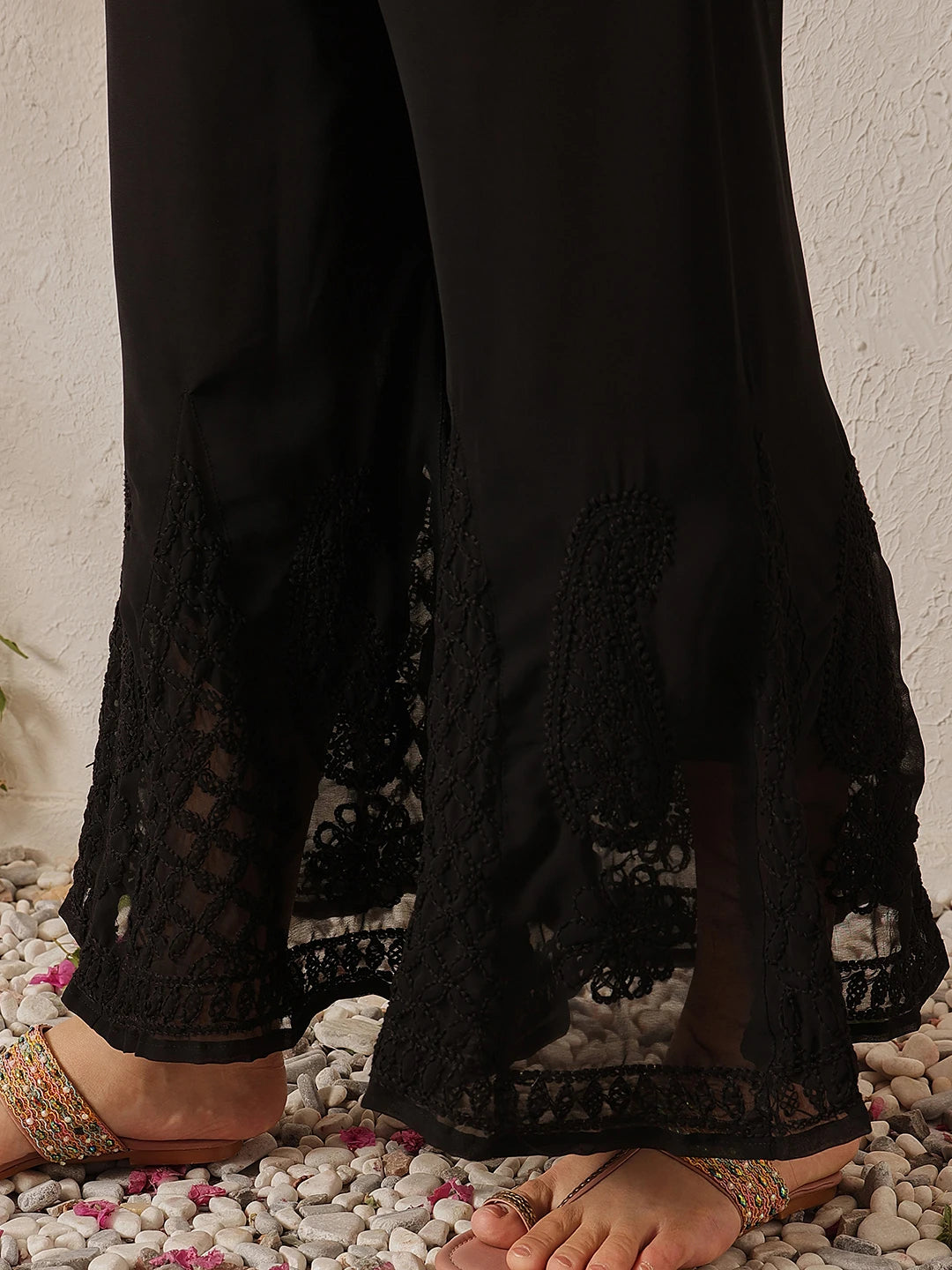 Ada Hand Embroidered Black Georgette Lucknowi Chikankari Palazzo A711165