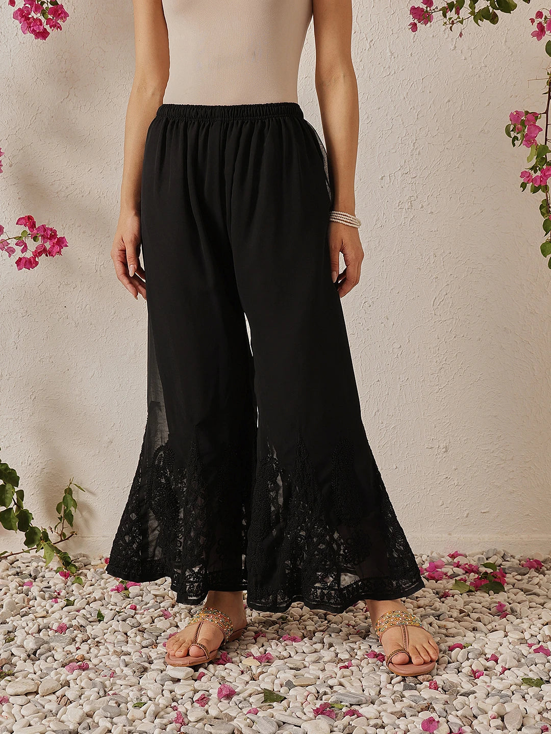 Ada Hand Embroidered Black Georgette Lucknowi Chikankari Palazzo A711165