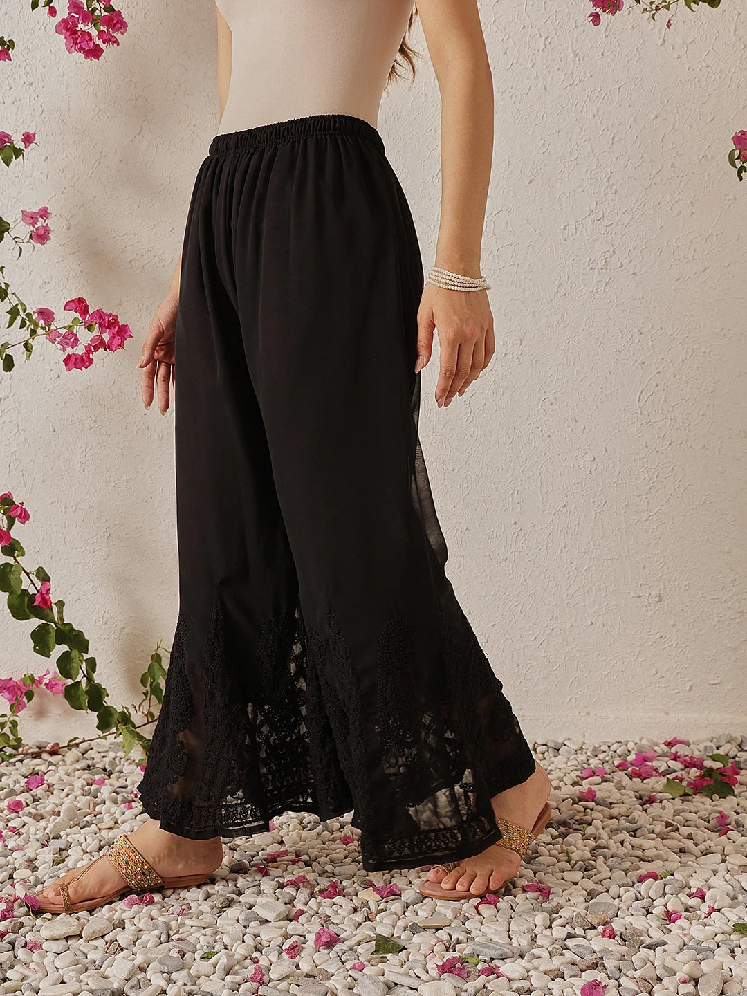 Ada Hand Embroidered Black Georgette Lucknowi Chikankari Palazzo A711165