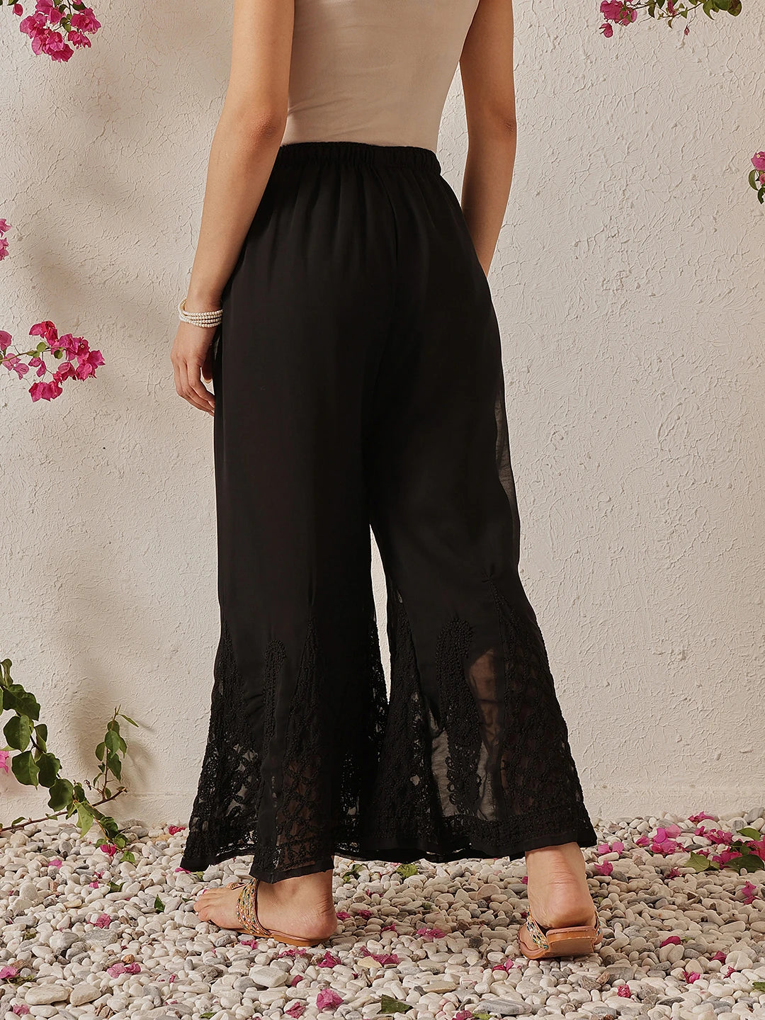 Ada Hand Embroidered Black Georgette Lucknowi Chikankari Palazzo A711165