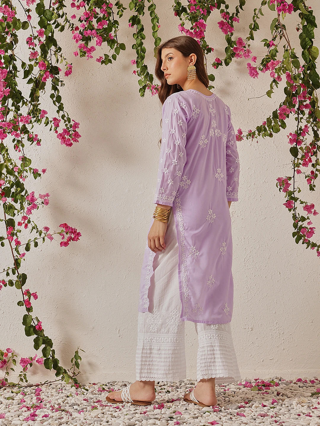 Ada Hand Embroidered Lilac Cotton Lucknowi Chikankari Straight Kurta A411697
