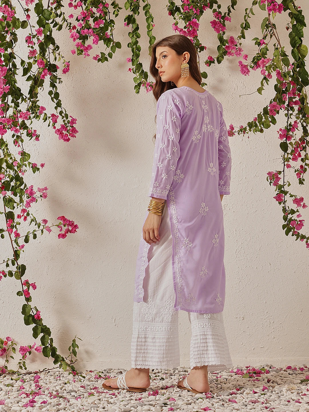 Ada Hand Embroidered Lilac Cotton Lucknowi Chikankari Straight Kurta A411697