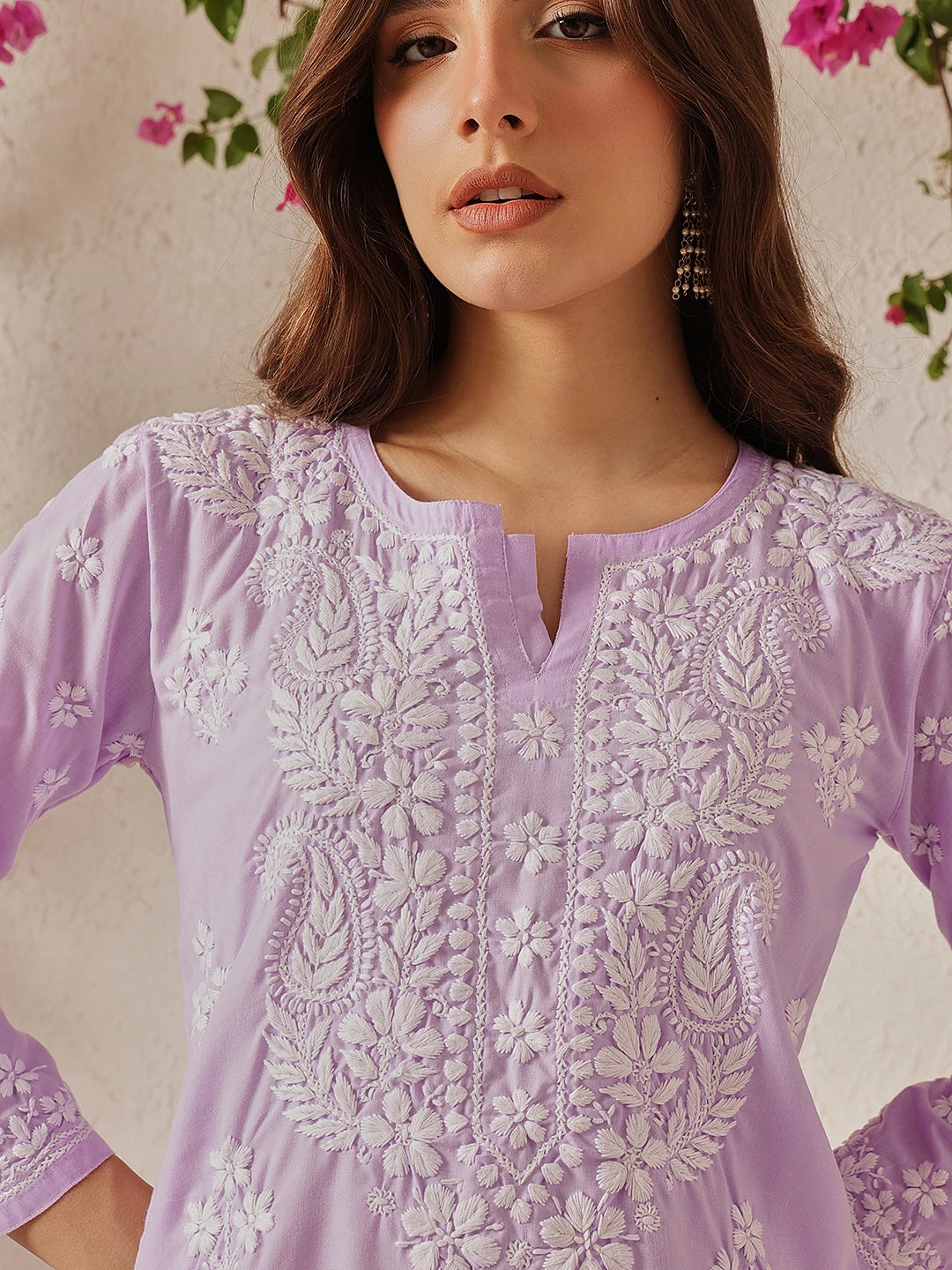Ada Hand Embroidered Lilac Cotton Lucknowi Chikankari Straight Kurta A411697
