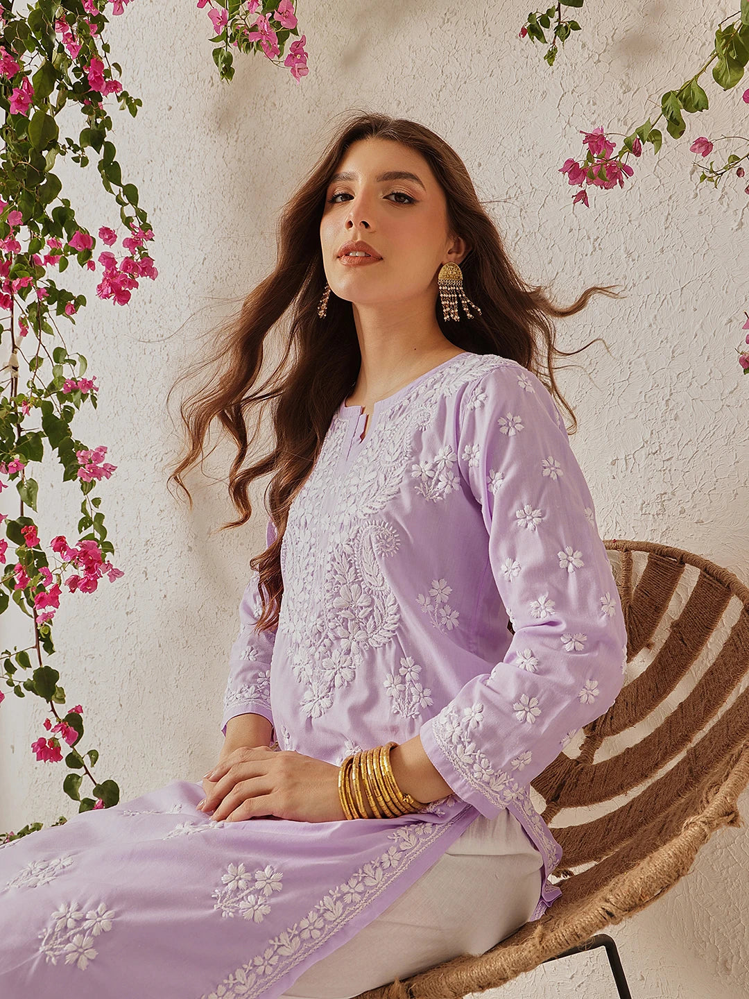 Ada Hand Embroidered Lilac Cotton Lucknowi Chikankari Straight Kurta A411697