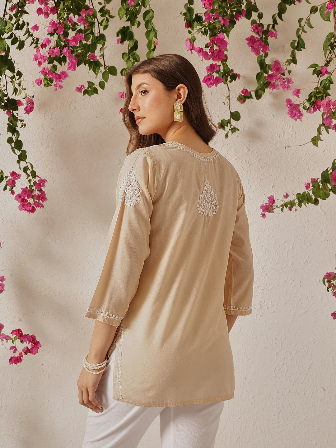 Ada Hand Embroidered Fawn Cotton Lucknowi Chikankari Kurti A911351