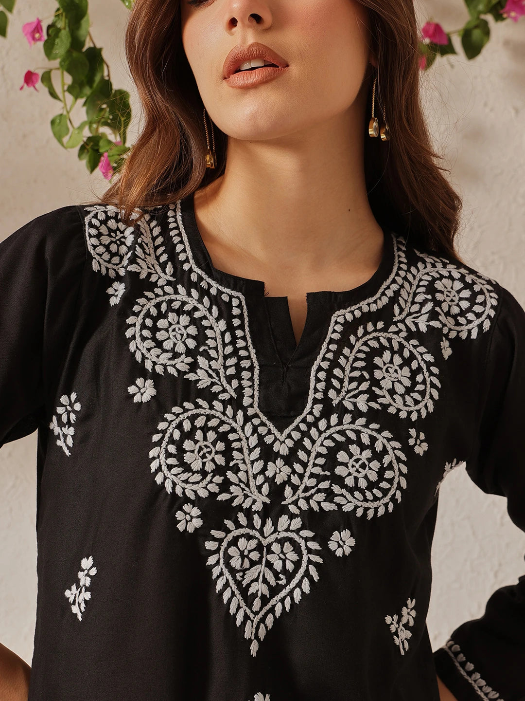 Ada Hand Embroidered Black Cotton Lucknowi Chikankari Straight Kurti A911366