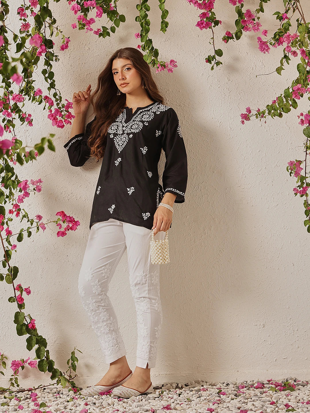 Ada Hand Embroidered Black Cotton Lucknowi Chikankari Straight Kurti A911366