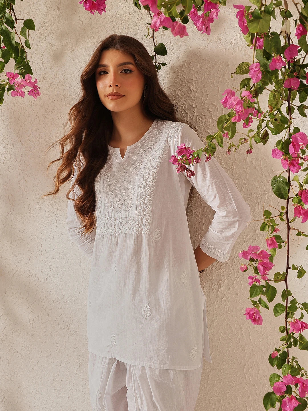 Ada Hand Embroidered White Cotton Lucknowi Chikankari Kurti A911364