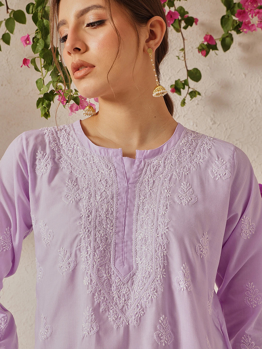 Ada Hand Embroidered Lavender Cotton Lucknowi Chikankari Short Kurti A911493