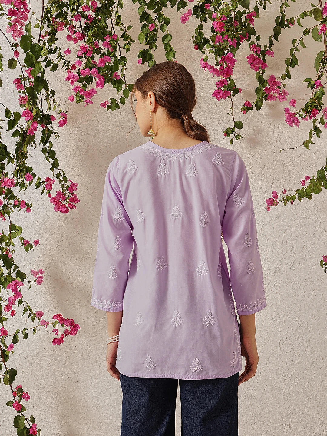 Ada Hand Embroidered Lavender Cotton Lucknowi Chikankari Short Kurti A911493