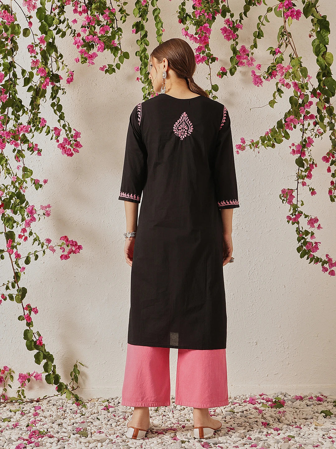 Ada Hand Embroidered Black Cotton Lucknowi Chikankari Straight Kurta A411771