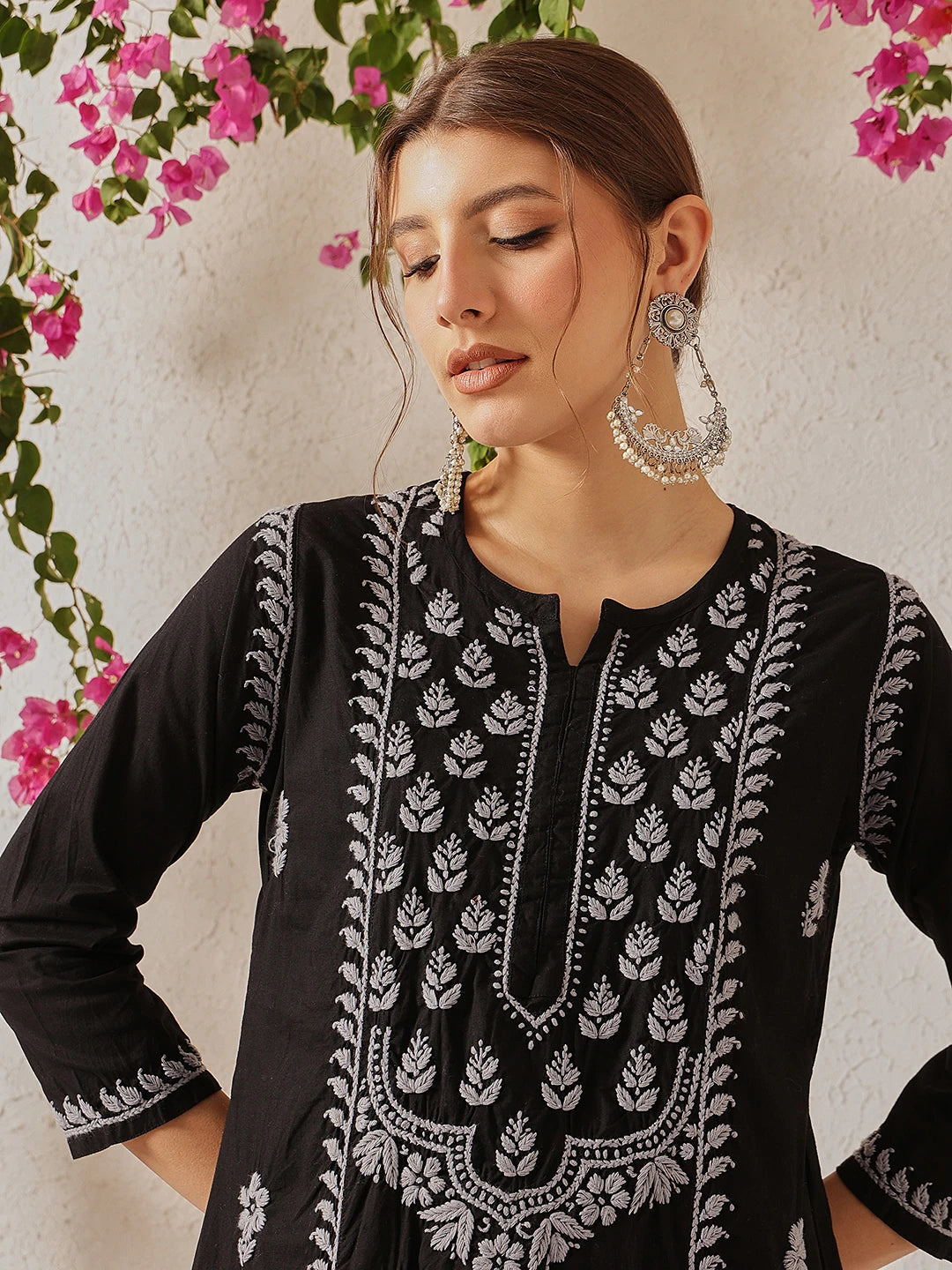 Ada Hand Embroidered Black Cotton Lucknowi Chikankari Straight Kurta A411770