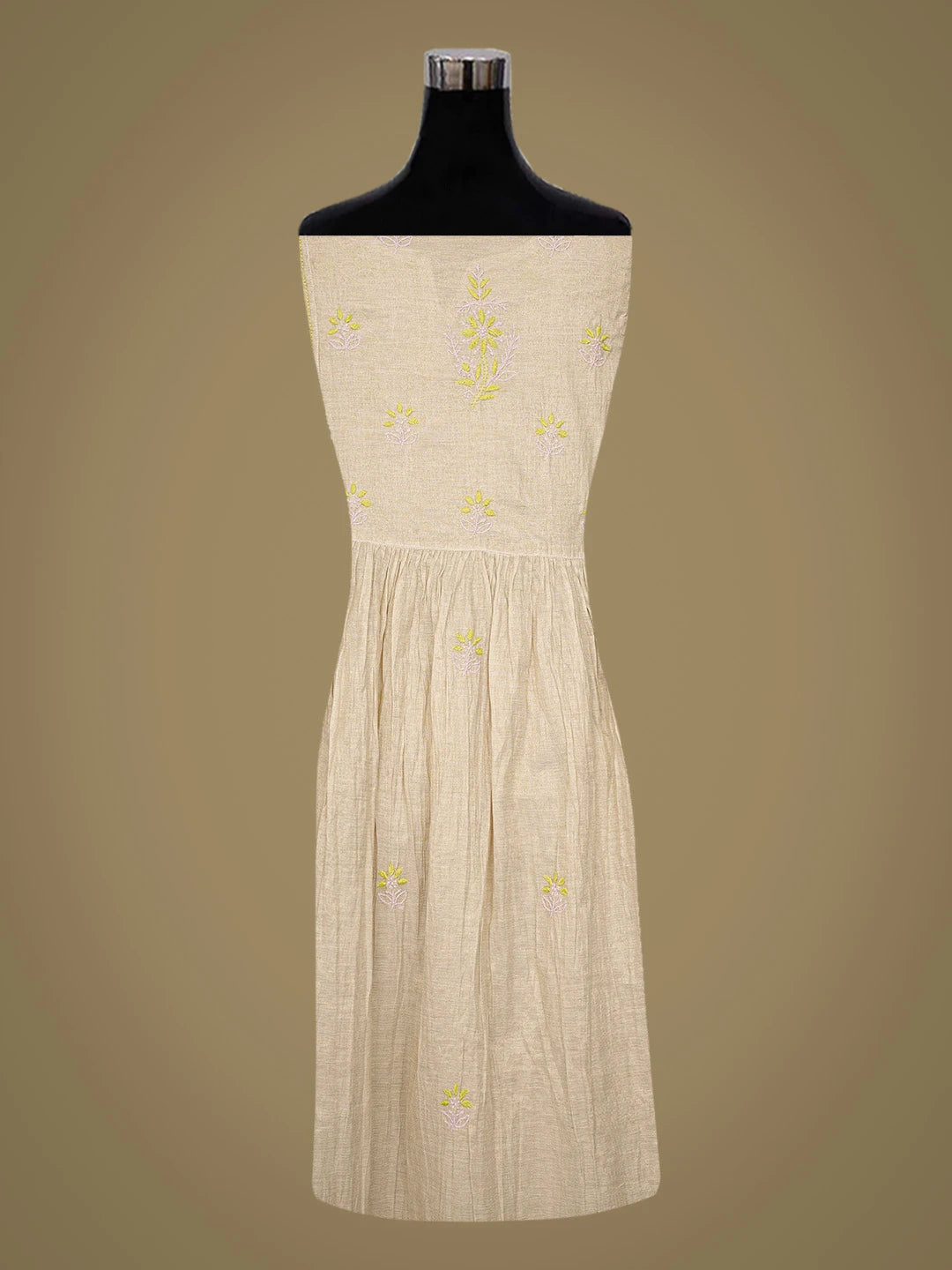 Ada Hand Embroidered Fawn Tissue Lucknowi Chikankari Semi-Stitched Kurta Dupatta Set 01A809534