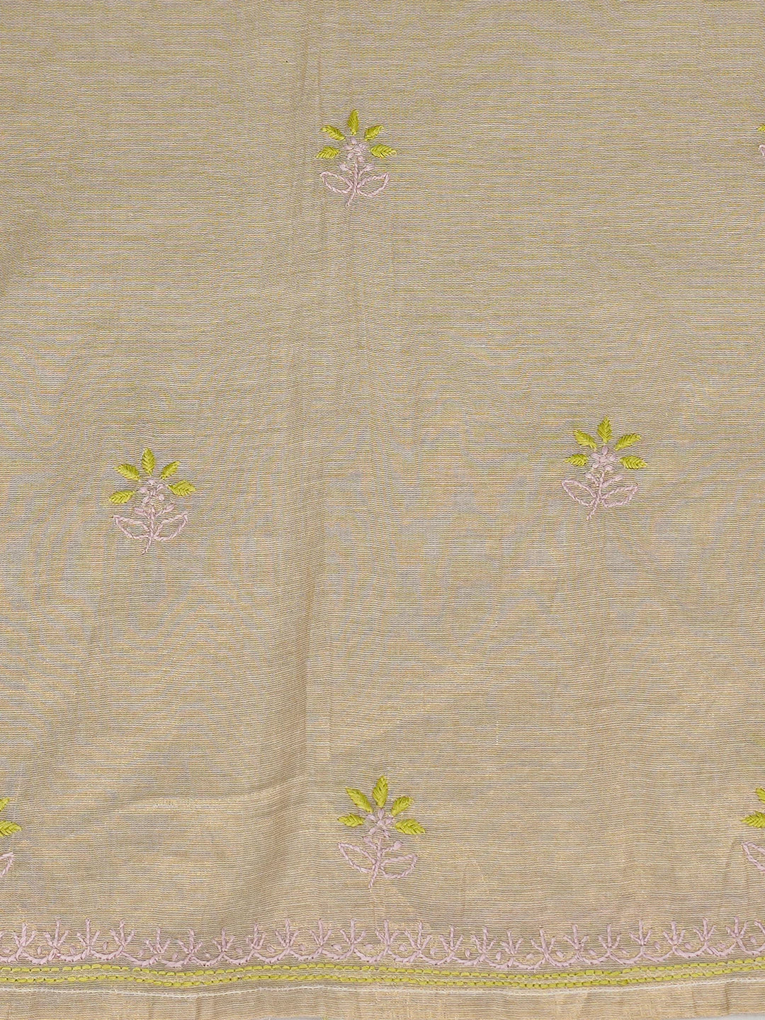 Ada Hand Embroidered Fawn Tissue Lucknowi Chikankari Semi-Stitched Kurta Dupatta Set 01A809534