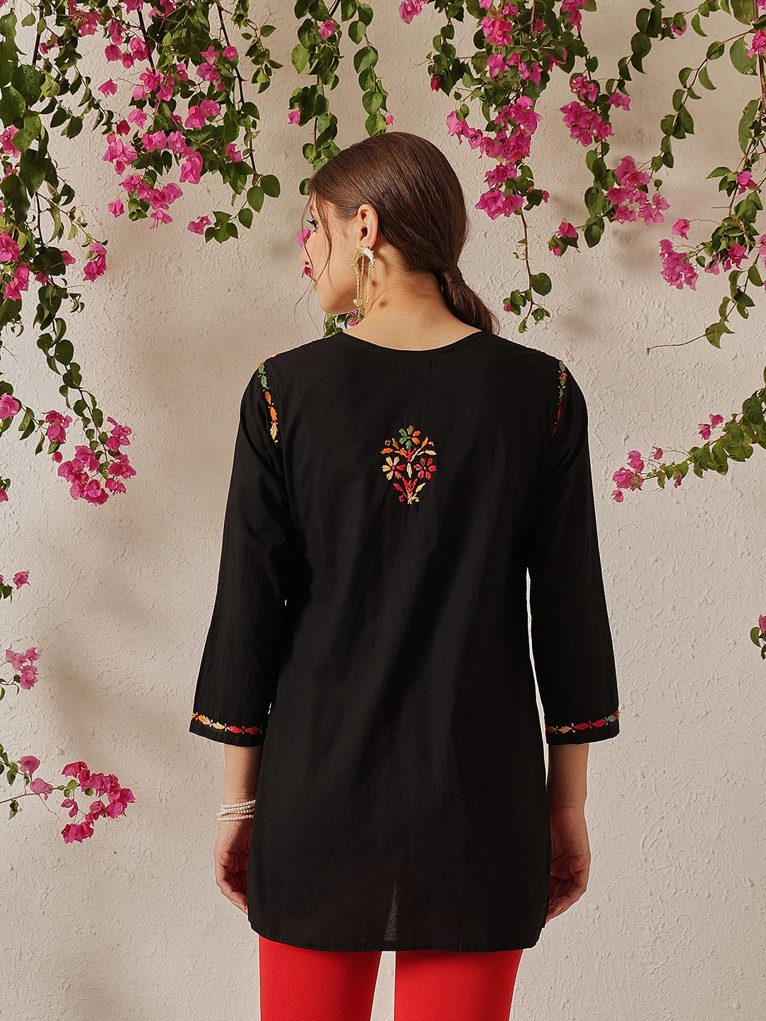 Ada Hand Embroidered Black Cotton Lucknowi Chikankari Short Kurti A911490
