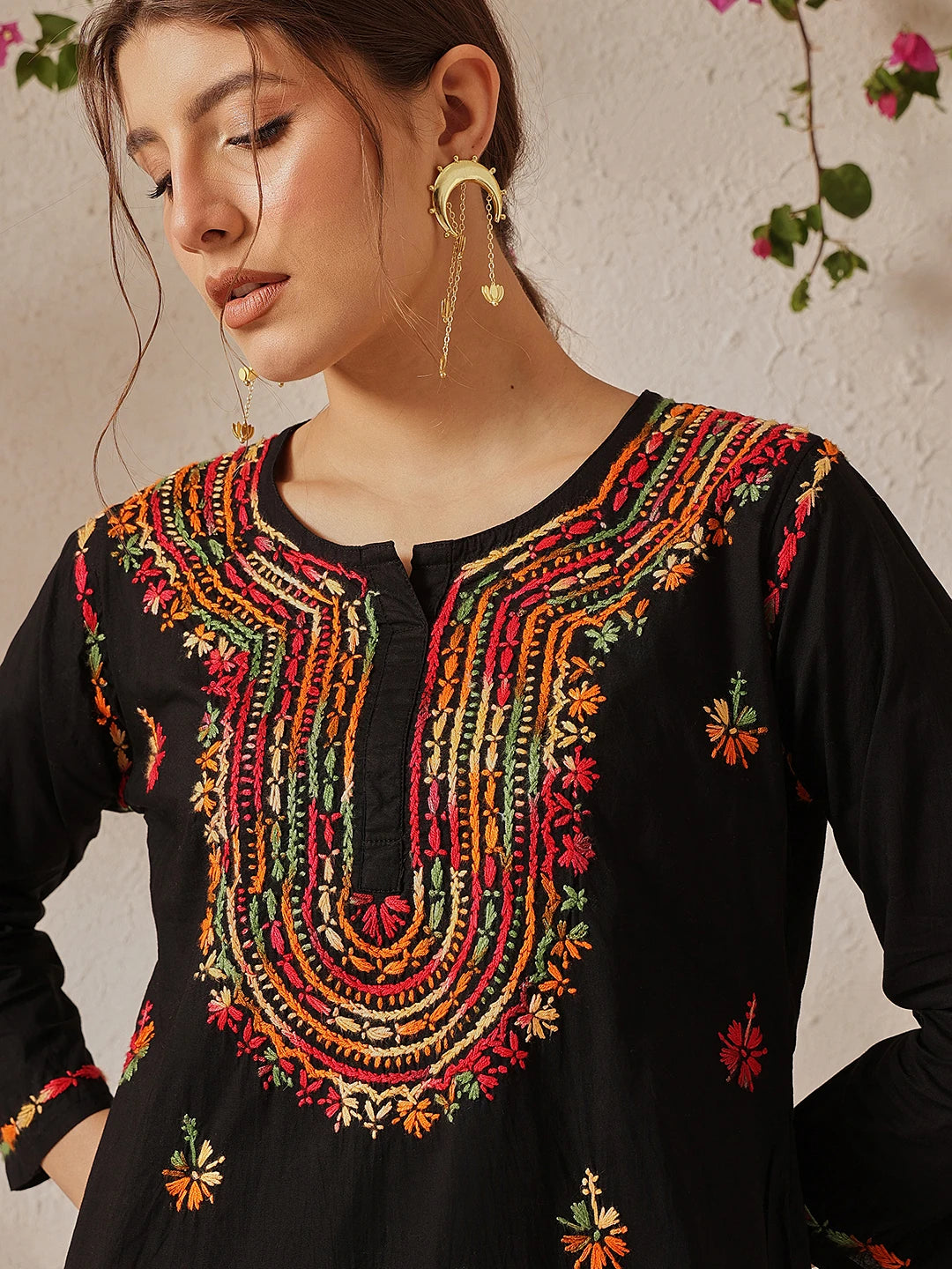 Ada Hand Embroidered Black Cotton Lucknowi Chikankari Short Kurti A911490