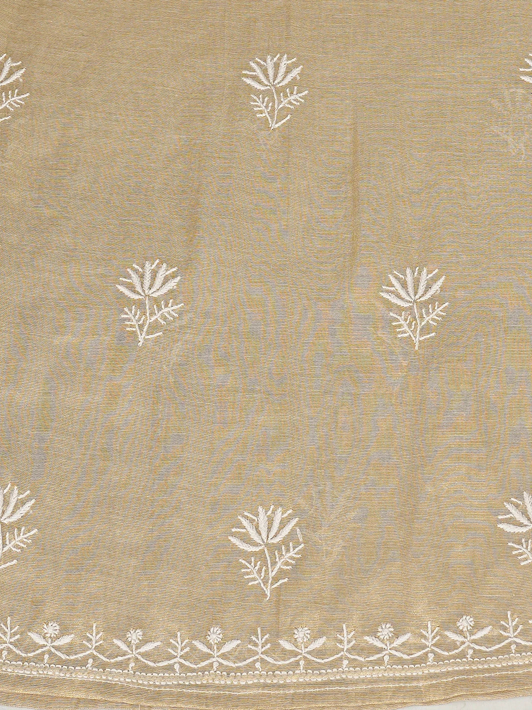 Ada Hand Embroidered Fawn Tissue Lucknowi Chikankari Semi-Stitched Kurta Dupatta Set 01A789125