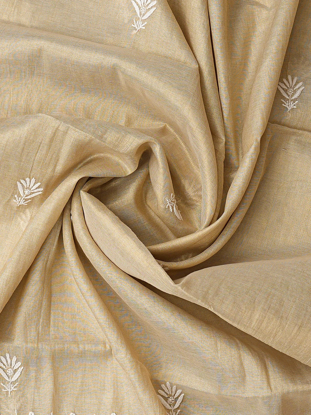 Ada Hand Embroidered Fawn Tissue Lucknowi Chikankari Semi-Stitched Kurta Dupatta Set 01A789125