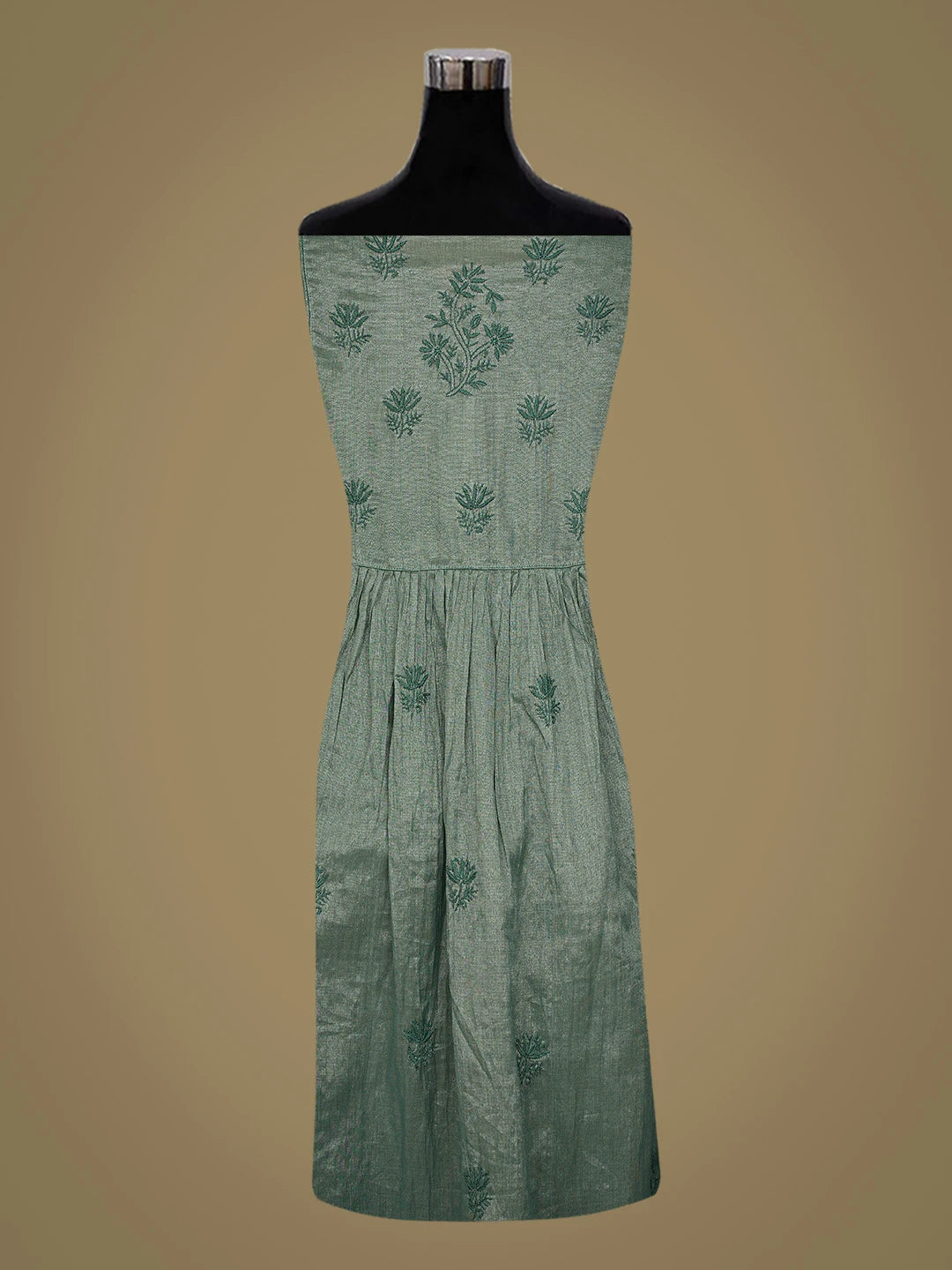 Ada Hand Embroidered Teal Green Tissue Lucknowi Chikankari Semi-Stitched Kurta Dupatta Set 01A793980