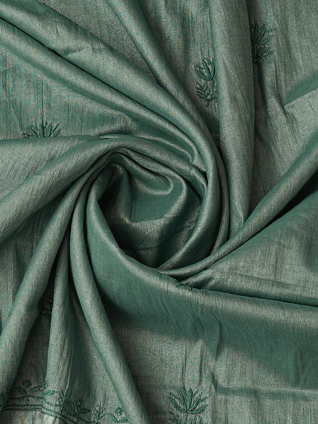 Ada Hand Embroidered Teal Green Tissue Lucknowi Chikankari Semi-Stitched Kurta Dupatta Set 01A793980