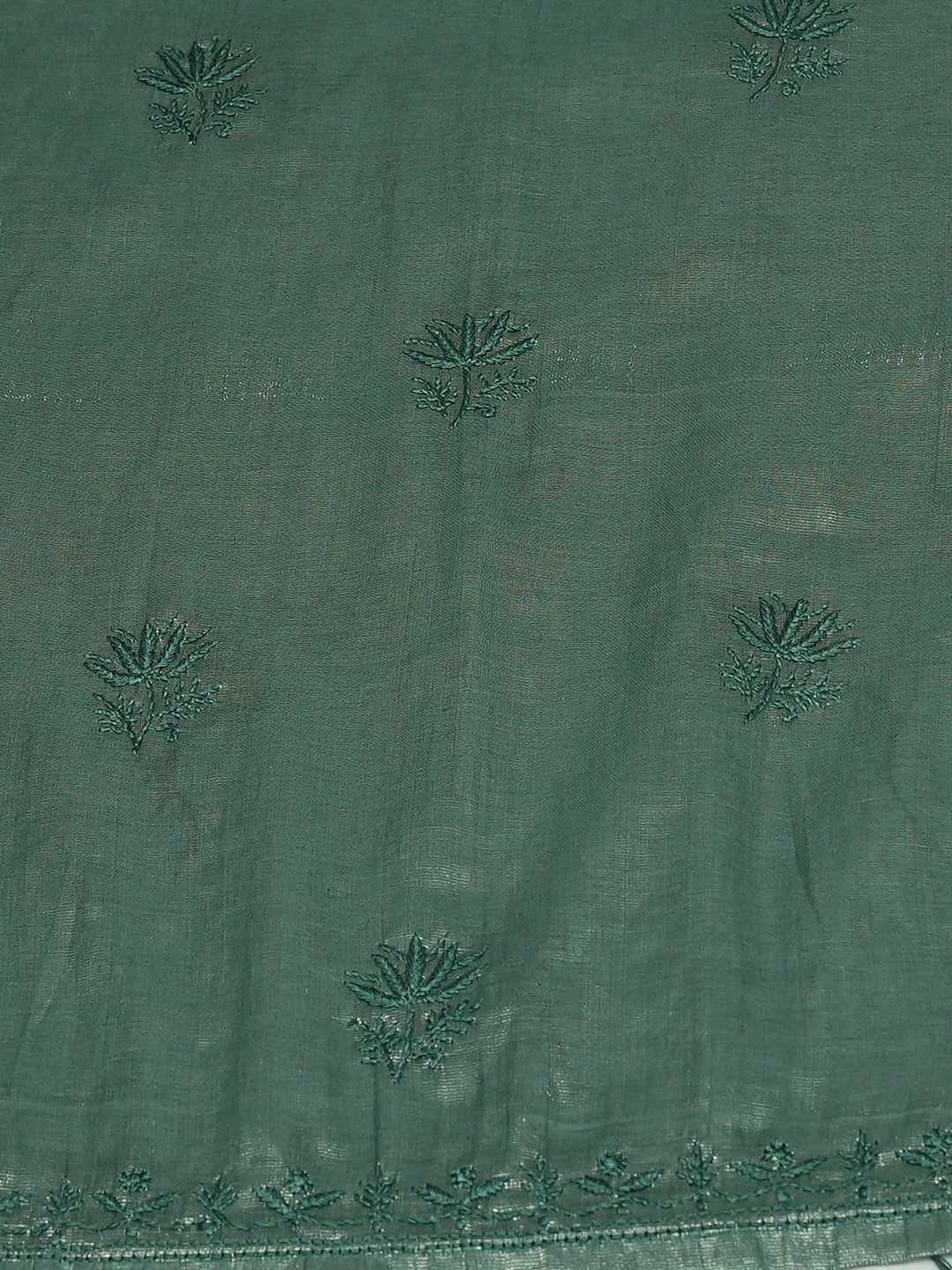 Ada Hand Embroidered Teal Green Tissue Lucknowi Chikankari Semi-Stitched Kurta Dupatta Set 01A793980