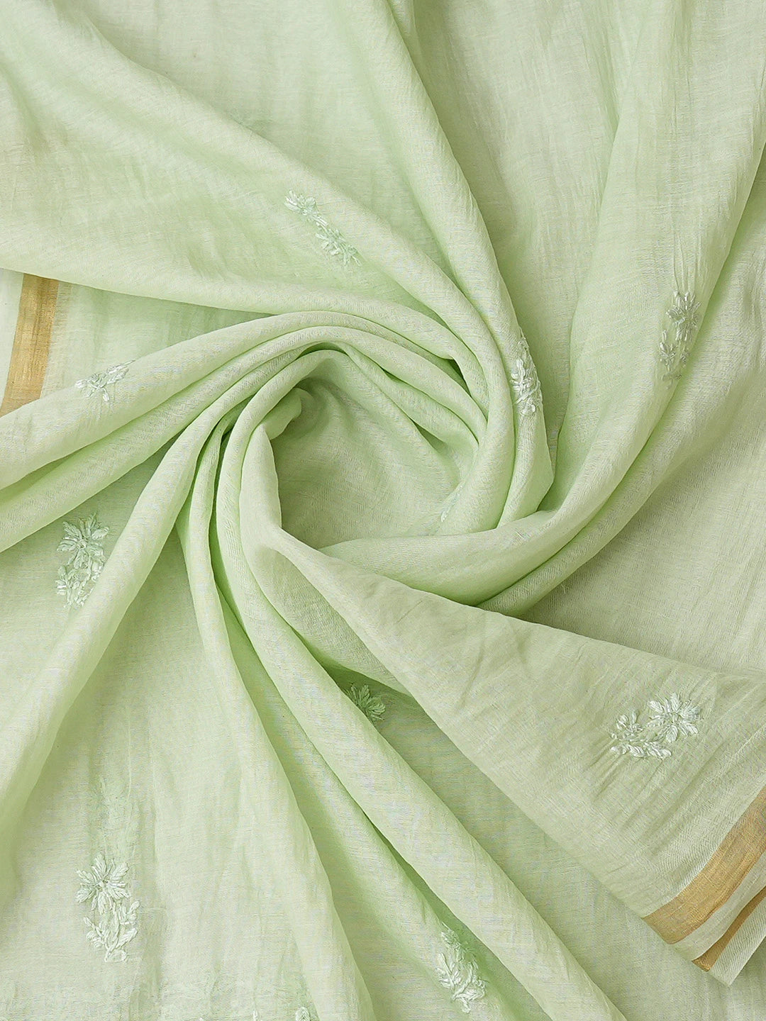 Ada Hand Embroidered Light Green Chanderi Lucknowi Chikankari Unstitched Kurta Dupatta Set With Cutdana Work 01A813803