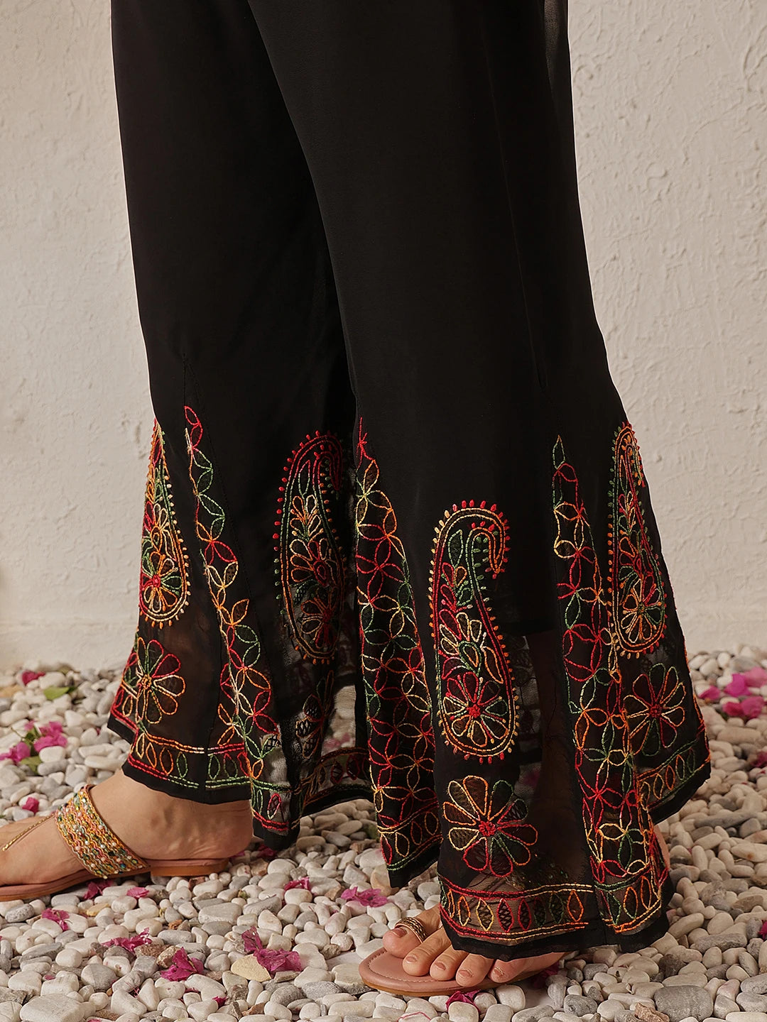 Ada Hand Embroidered Black Georgette Lucknowi Chikankari Palazzo A711196