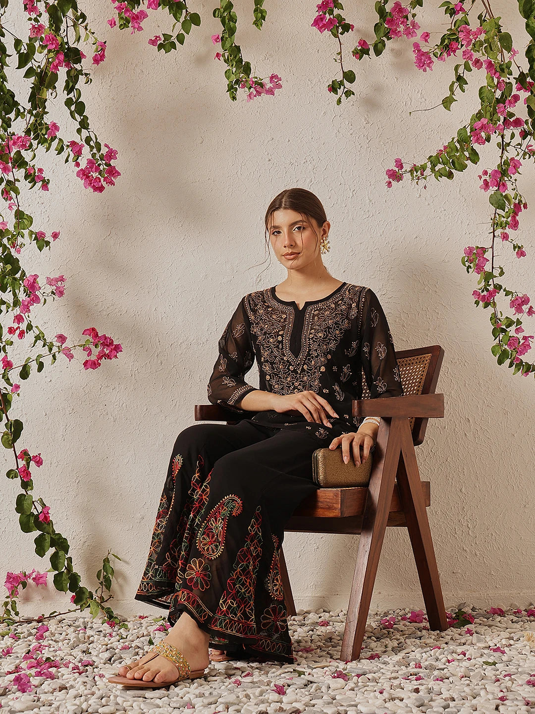 Ada Hand Embroidered Black Georgette Lucknowi Chikankari Palazzo A711196
