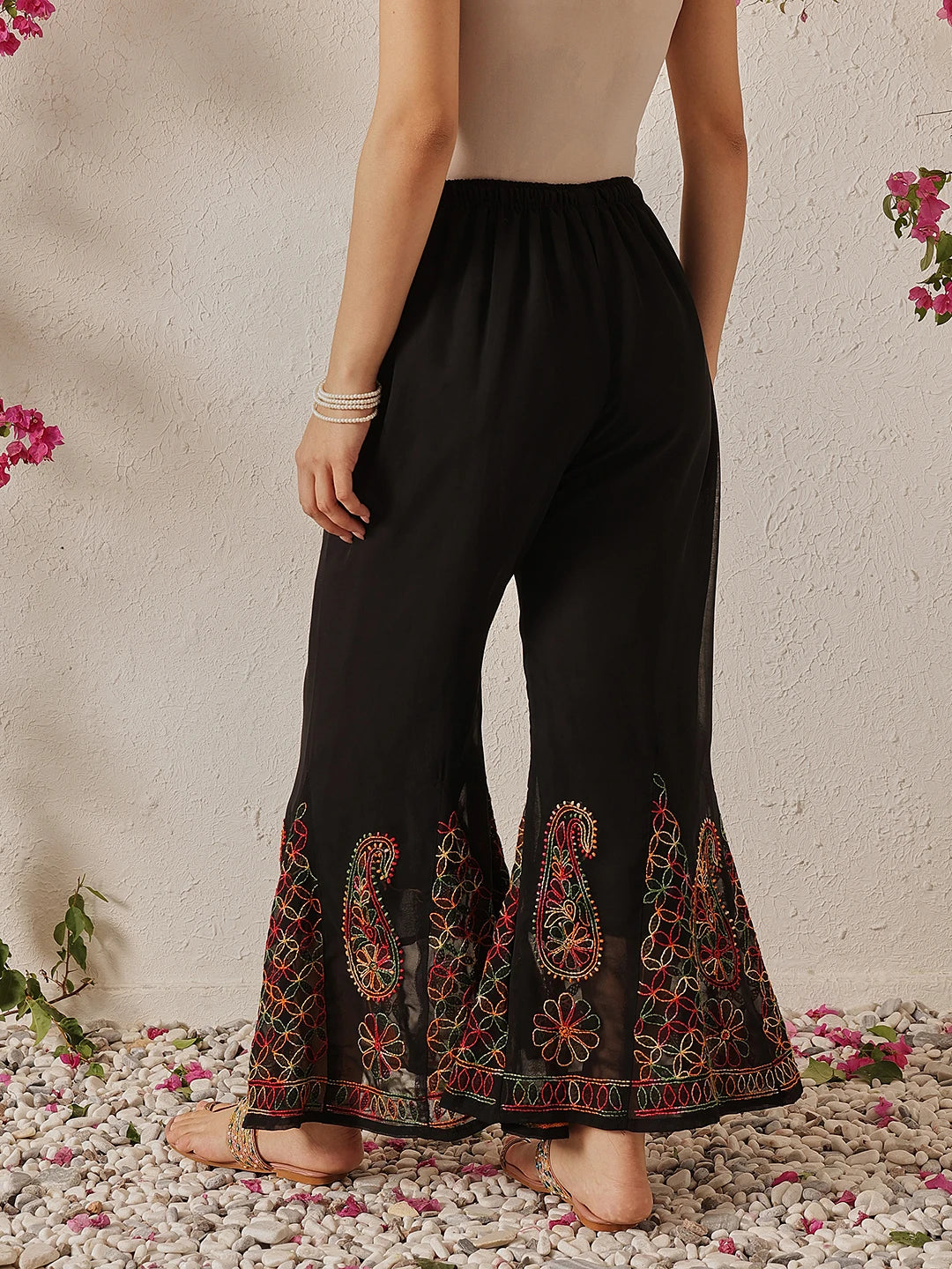 Ada Hand Embroidered Black Georgette Lucknowi Chikankari Palazzo A711196