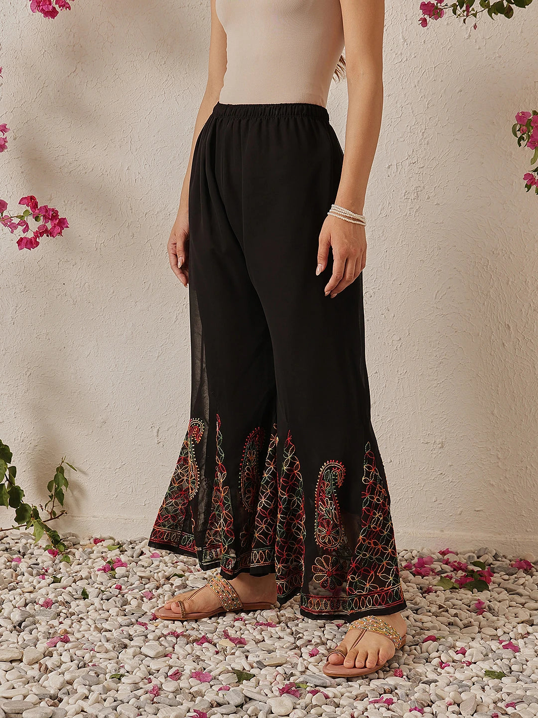 Ada Hand Embroidered Black Georgette Lucknowi Chikankari Palazzo A711196