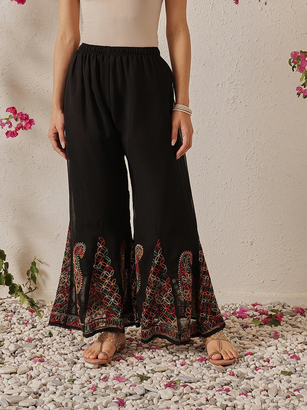 Ada Hand Embroidered Black Georgette Lucknowi Chikankari Palazzo A711196
