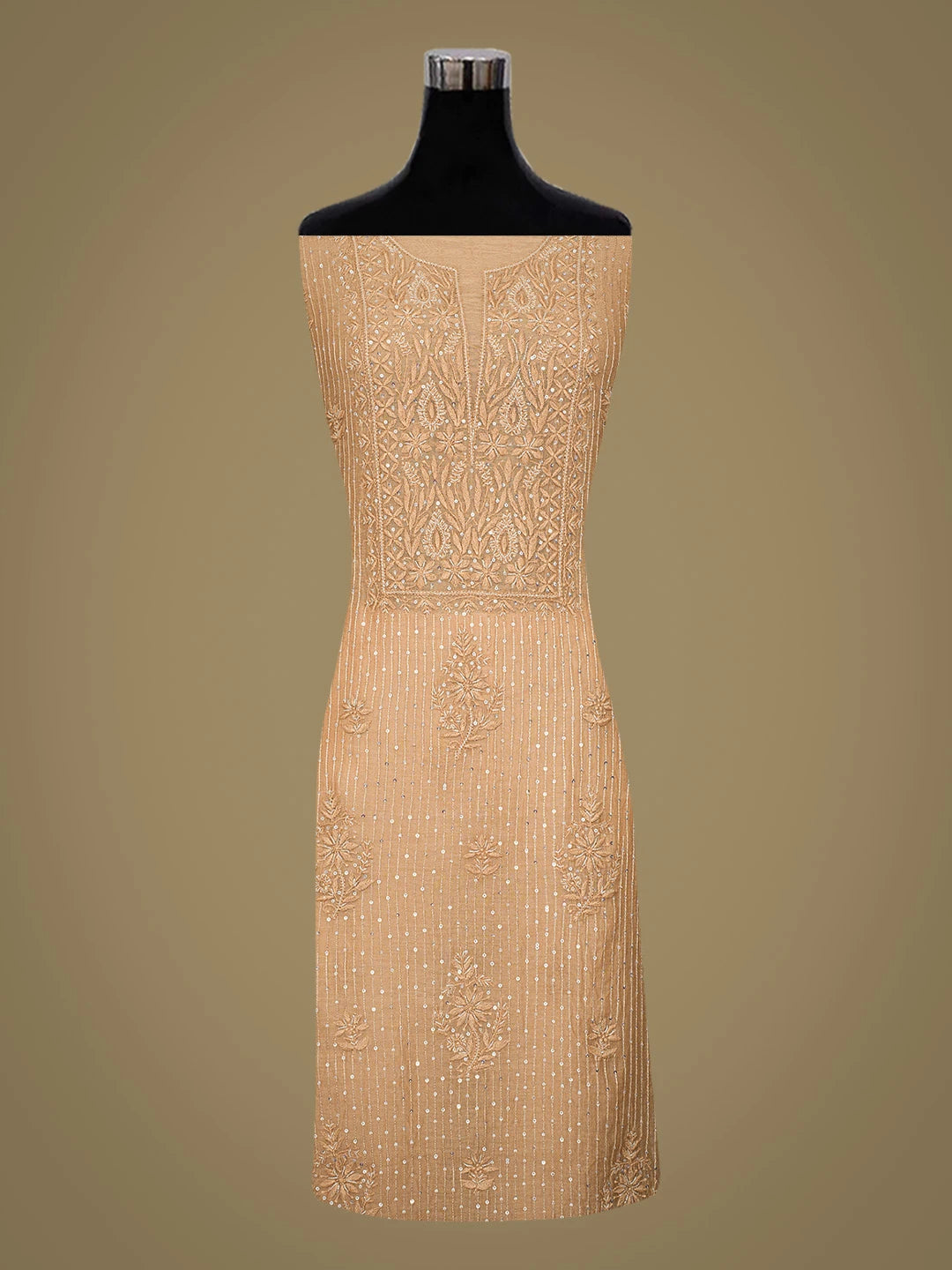 Ada Hand Embroidered Brown Sugar Chanderi Lucknowi Chikankari Unstitched Kurta Dupatta Set With Cutdana Work 01A813808