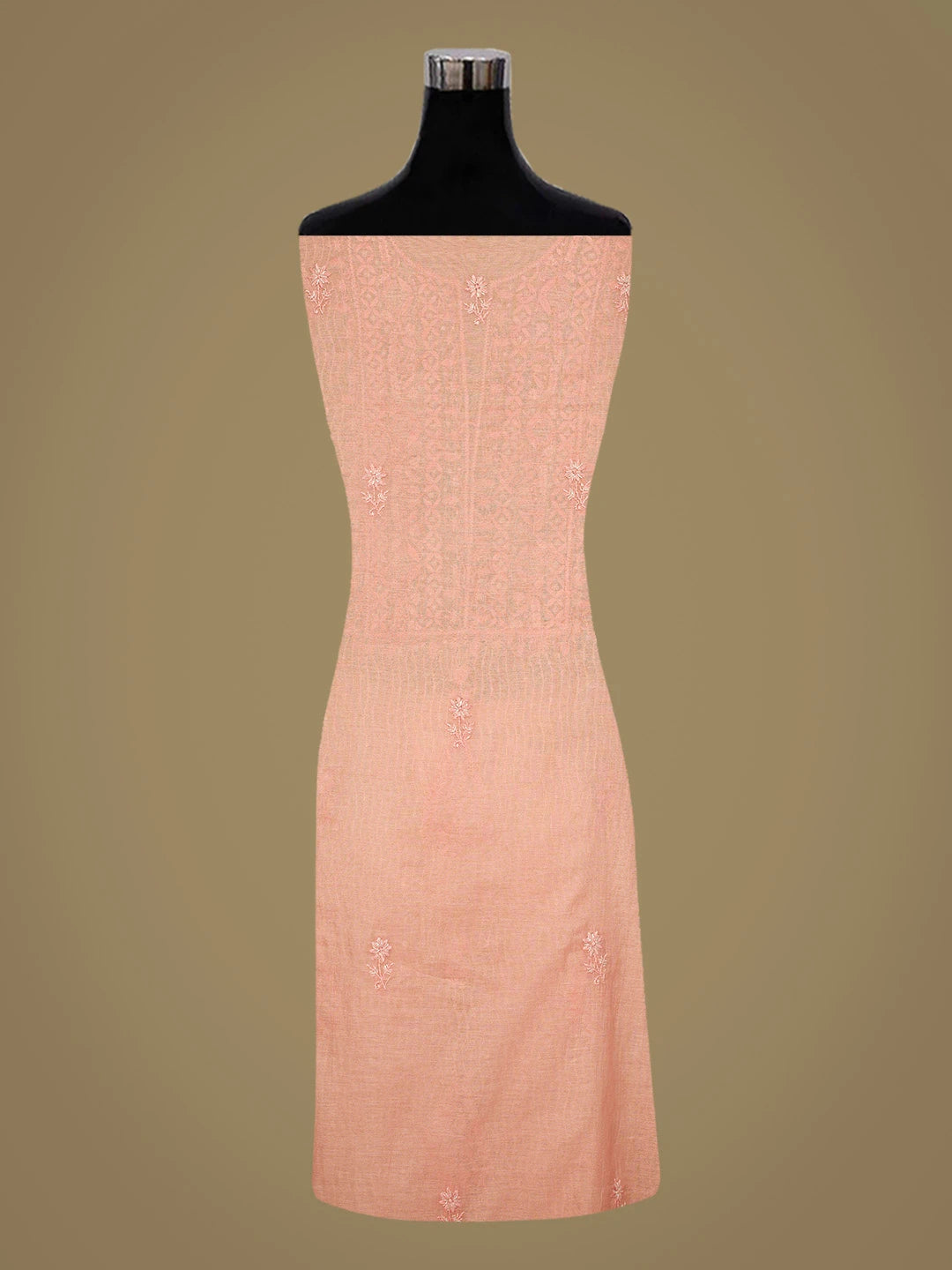 Ada Hand Embroidered Peach Chanderi Lucknowi Chikankari Unstitched Kurta Dupatta Set With Cutdana Work 01A813812