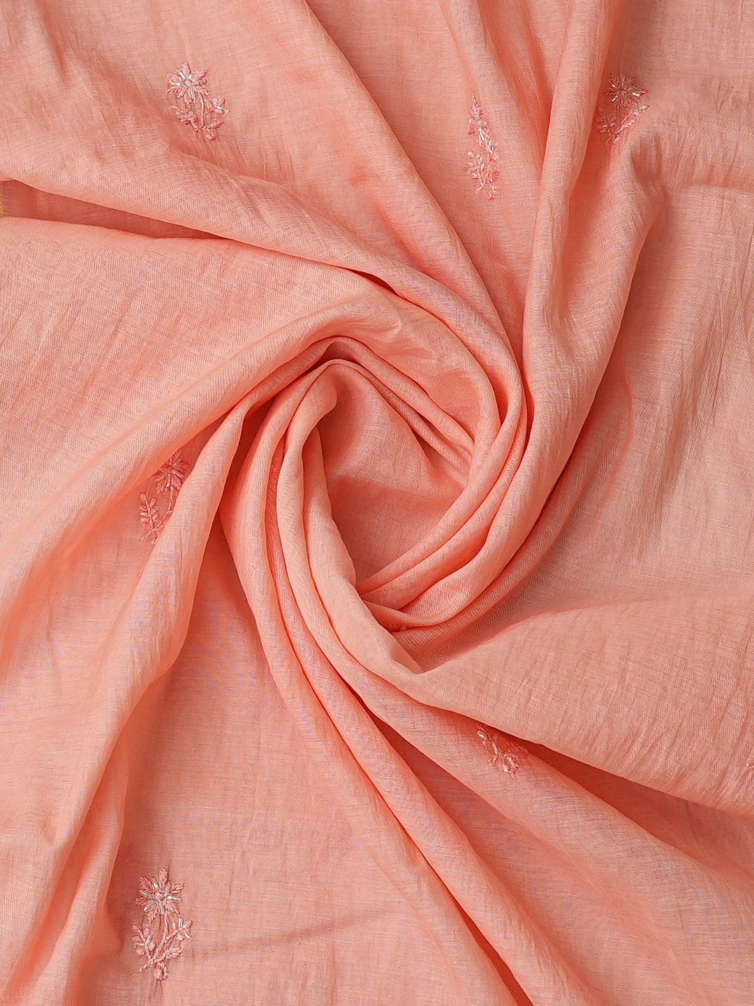 Ada Hand Embroidered Peach Chanderi Lucknowi Chikankari Unstitched Kurta Dupatta Set With Cutdana Work 01A813812