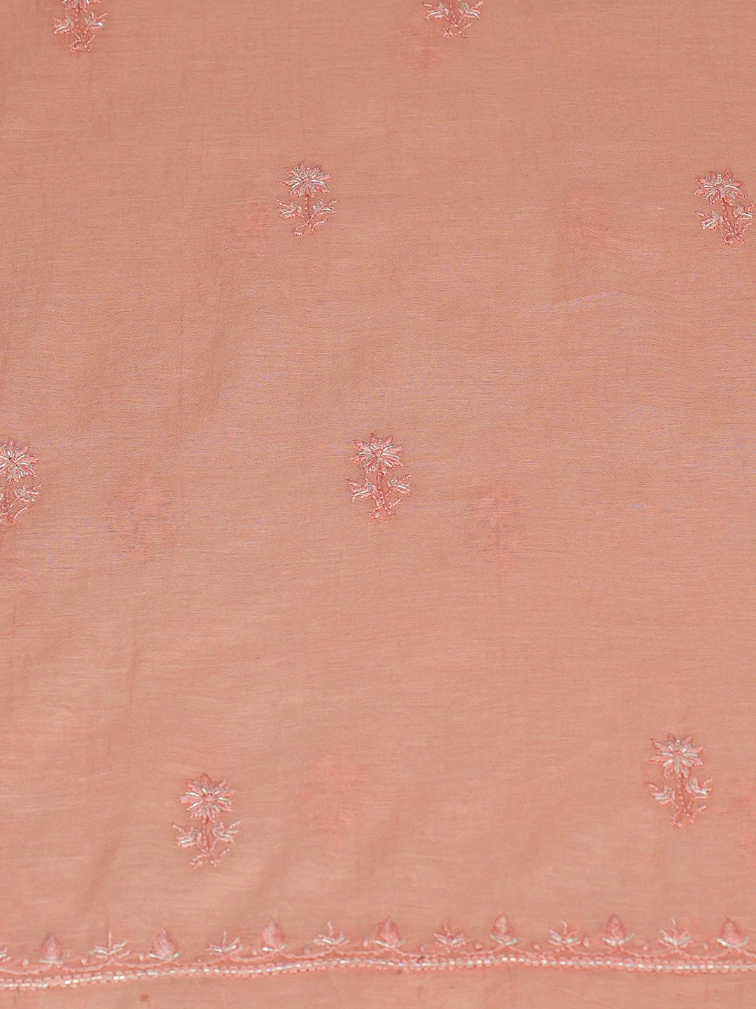 Ada Hand Embroidered Peach Chanderi Lucknowi Chikankari Unstitched Kurta Dupatta Set With Cutdana Work 01A813812