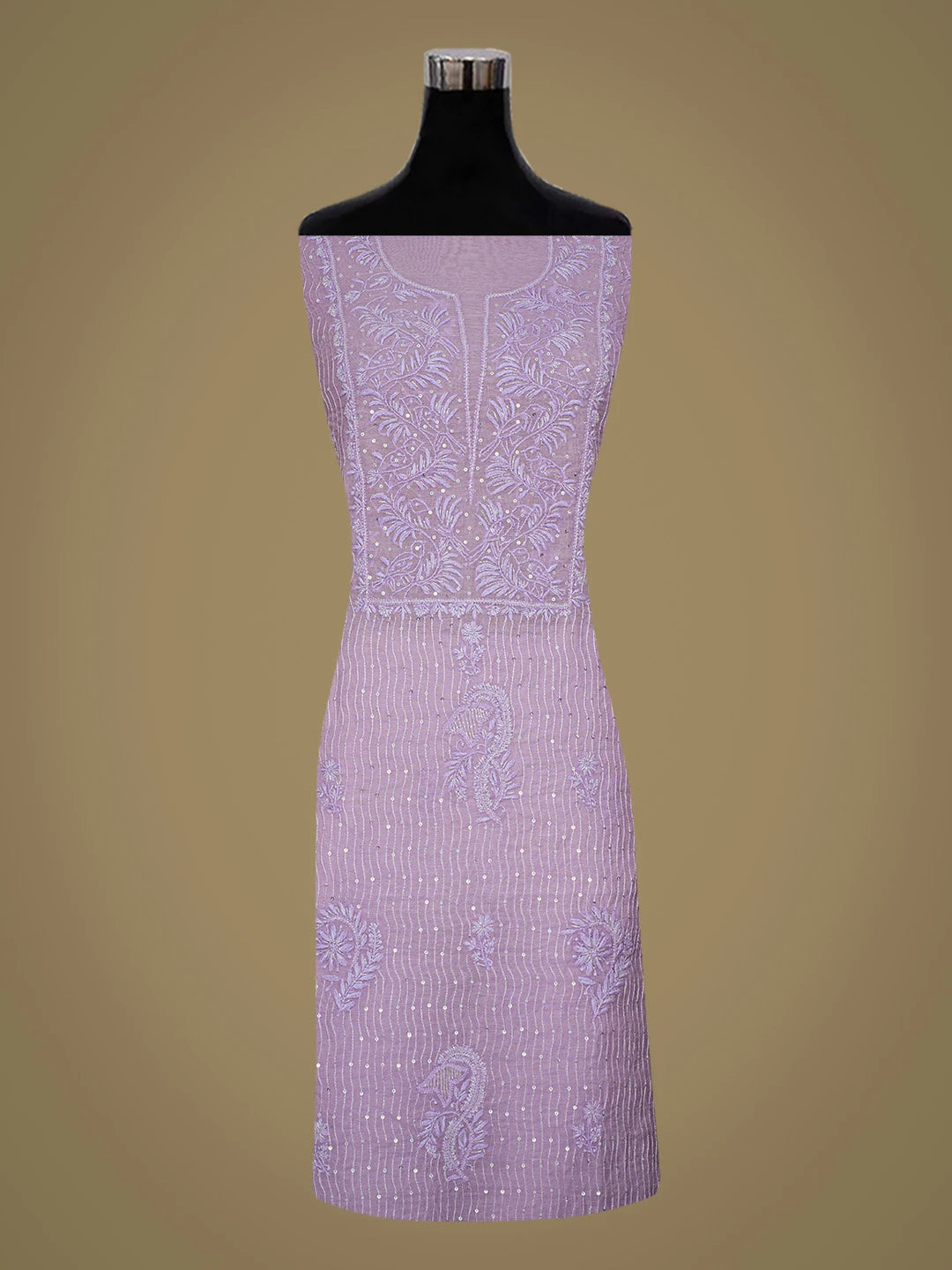 Ada Hand Embroidered Lavender Chanderi Lucknowi Chikankari Unstitched Kurta Dupatta Set With Cutdana Work 01A813807