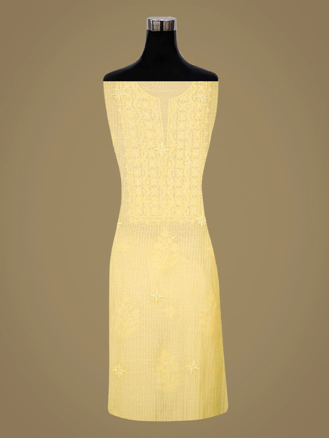Ada Hand Embroidered Yellow Chanderi Lucknowi Chikankari Unstitched Kurta Dupatta Set With Cutdana Work 01A813809