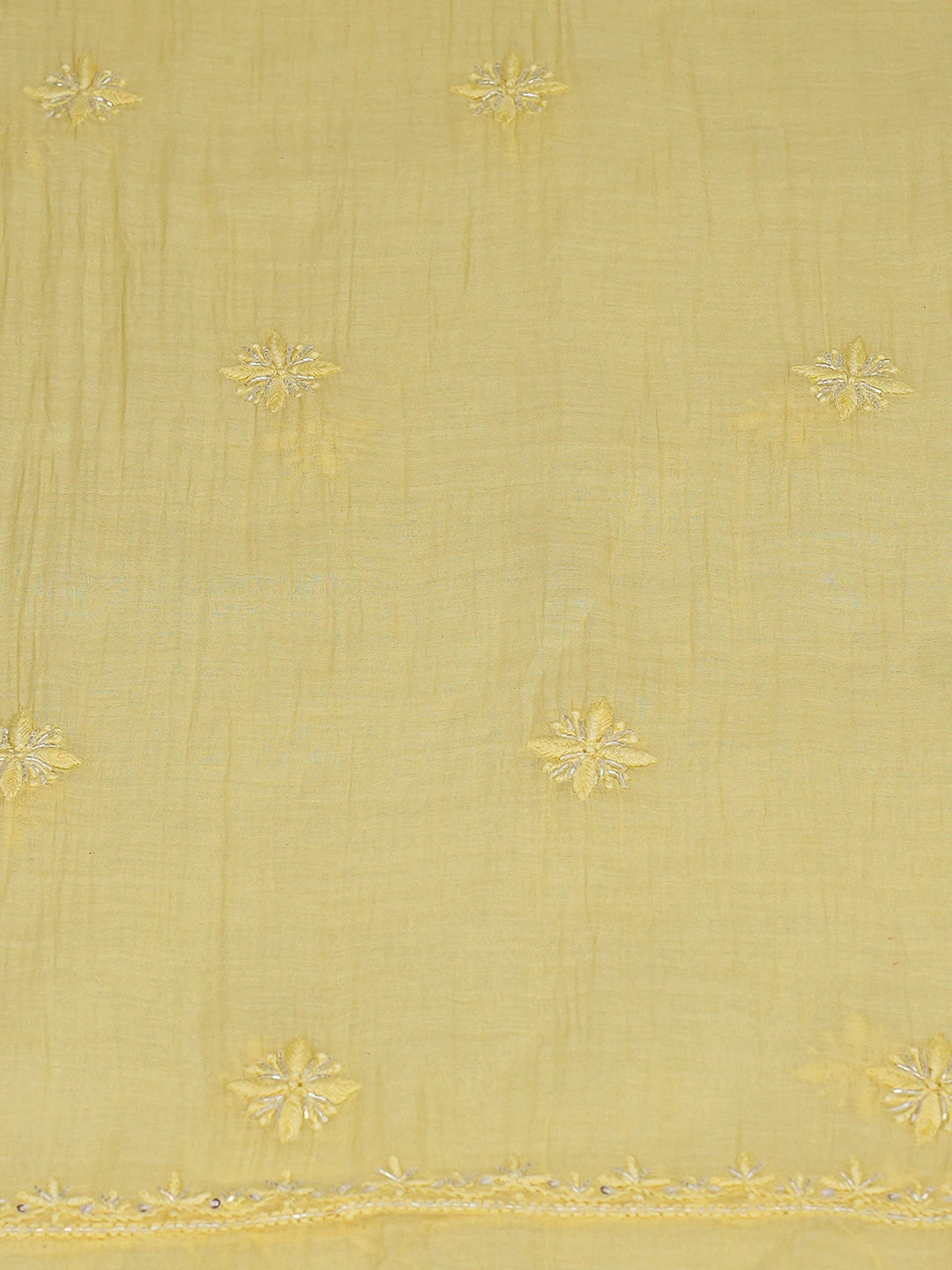 Ada Hand Embroidered Yellow Chanderi Lucknowi Chikankari Unstitched Kurta Dupatta Set With Cutdana Work 01A813809