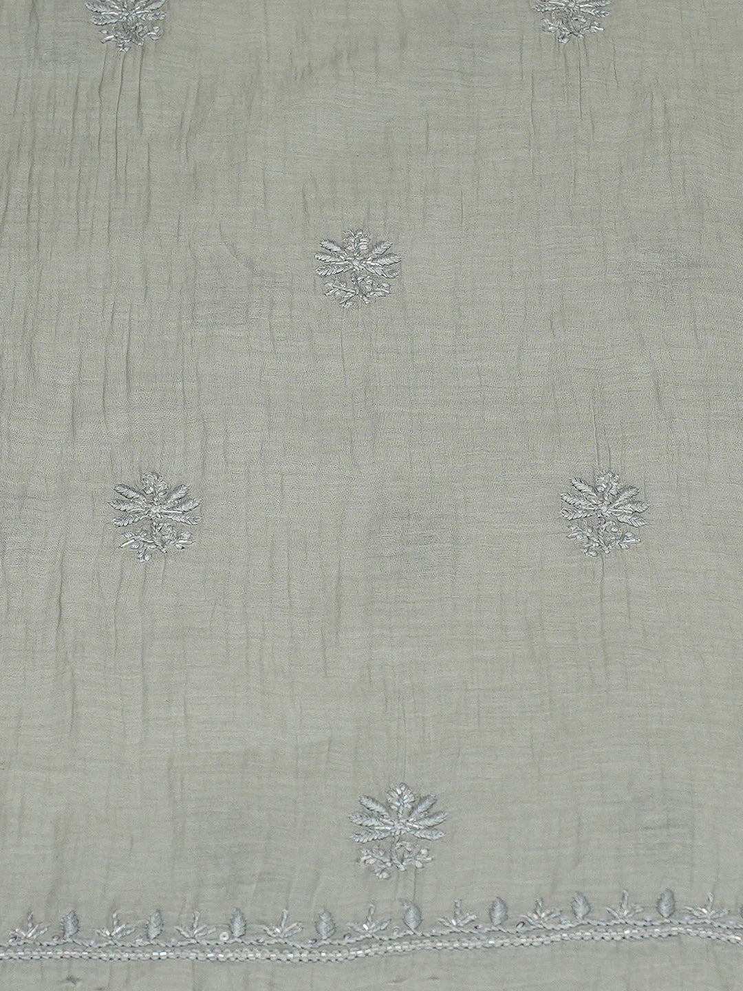 Ada Hand Embroidered Grey Chanderi Lucknowi Chikankari Unstitched Kurta Dupatta Set With Cutdana Work 01A813794