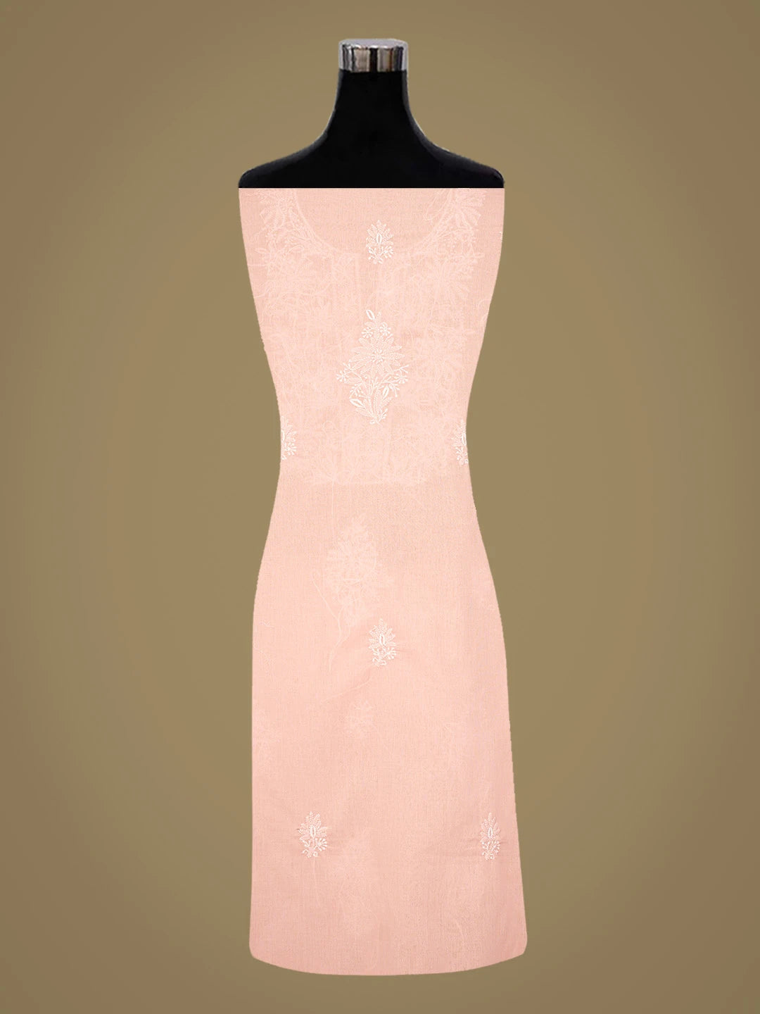 Ada Hand Embroidered Peach Cotton Lucknowi Chikankari Unstitched Suit Piece 01A773554