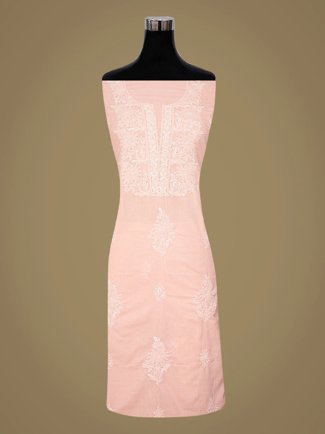 Ada Hand Embroidered Peach Cotton Lucknowi Chikankari Unstitched Suit Piece 01A773554