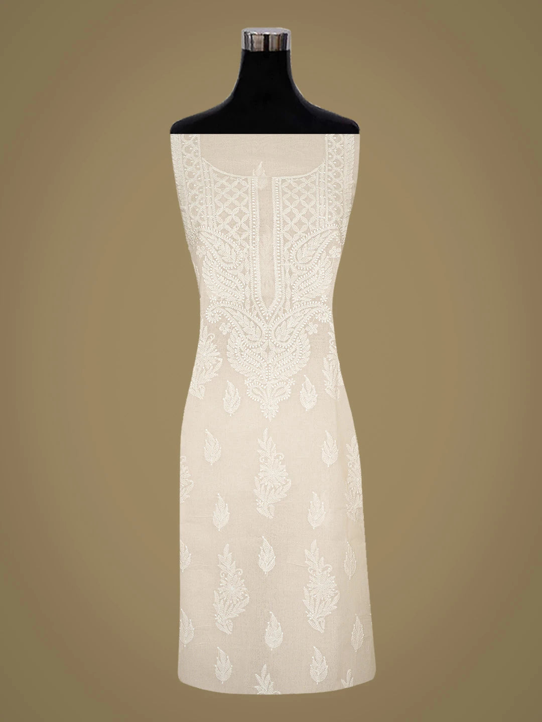 Ada Hand Embroidered Light Peach Cotton Lucknowi Chikankari Unstitched Kurta Piece 01A810441